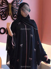 Nida Bow Embroidered Open Abaya with Chiffon Hijab